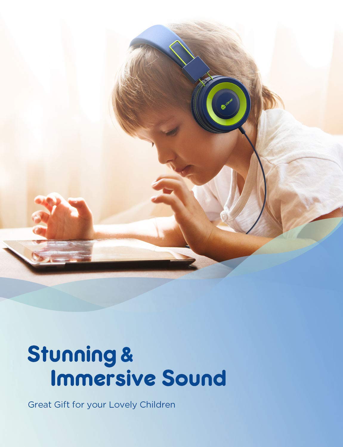 iClever kids headphones with 3.5mm jack compatible across tablets and laptops