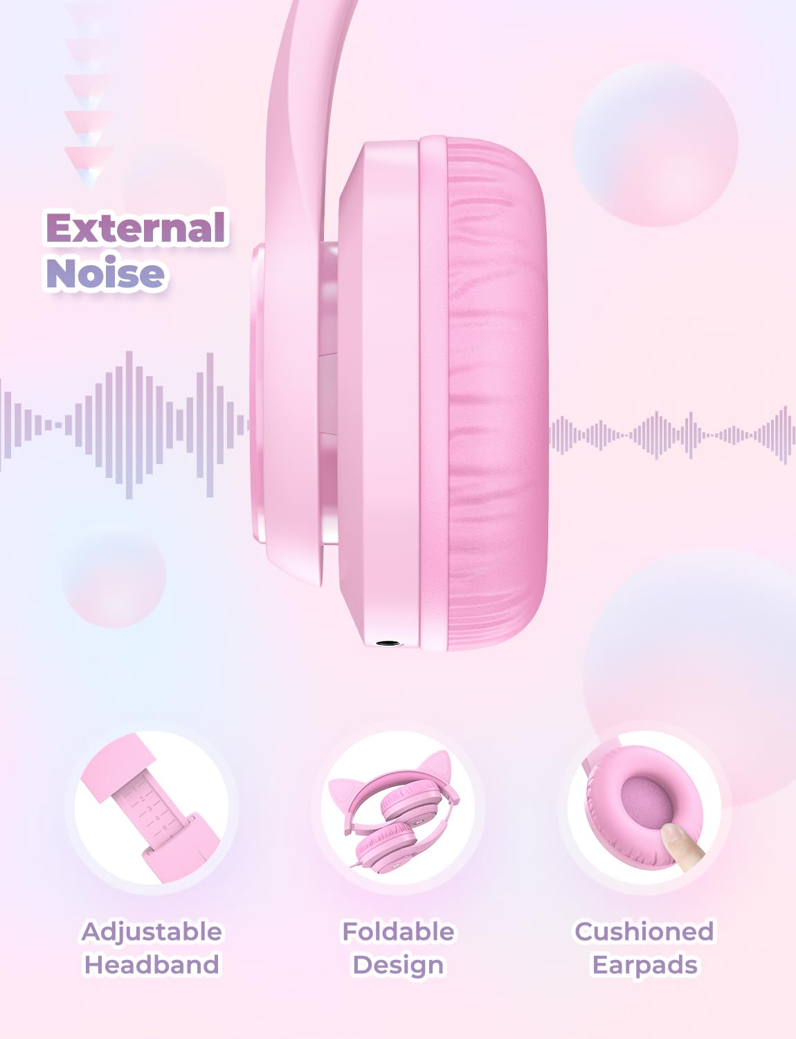iClever Kids Headphones feature adjustable headband and soft cushions for comfort.
