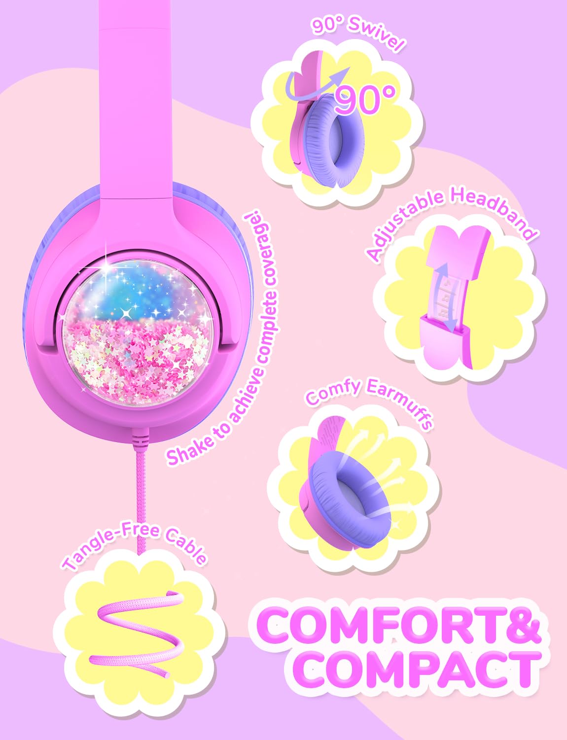 iClever Kids Headphones adjustable headband fitting young users