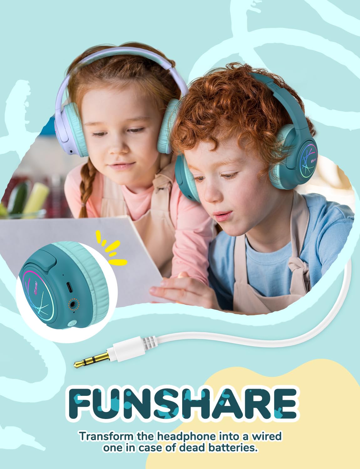 iClever kids headphones with long playtime up to 43 hours.