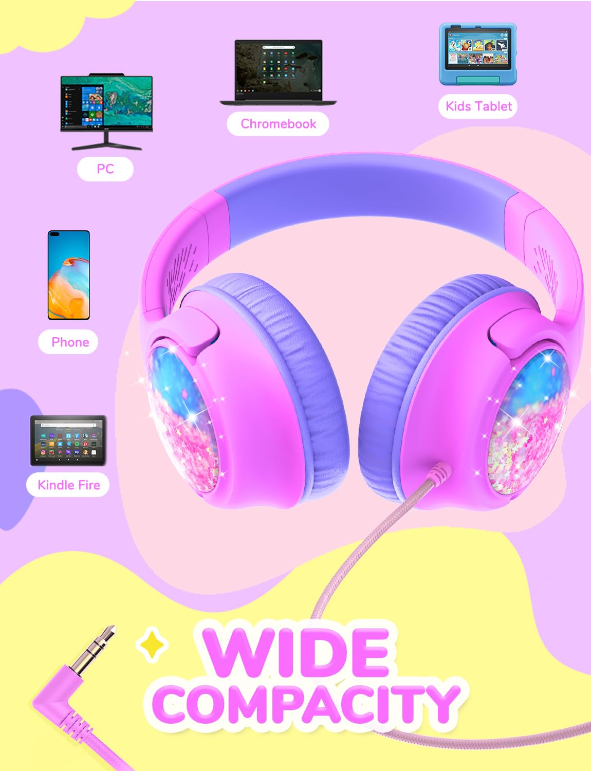iClever Kids Headphones braided cable to reduce tangling