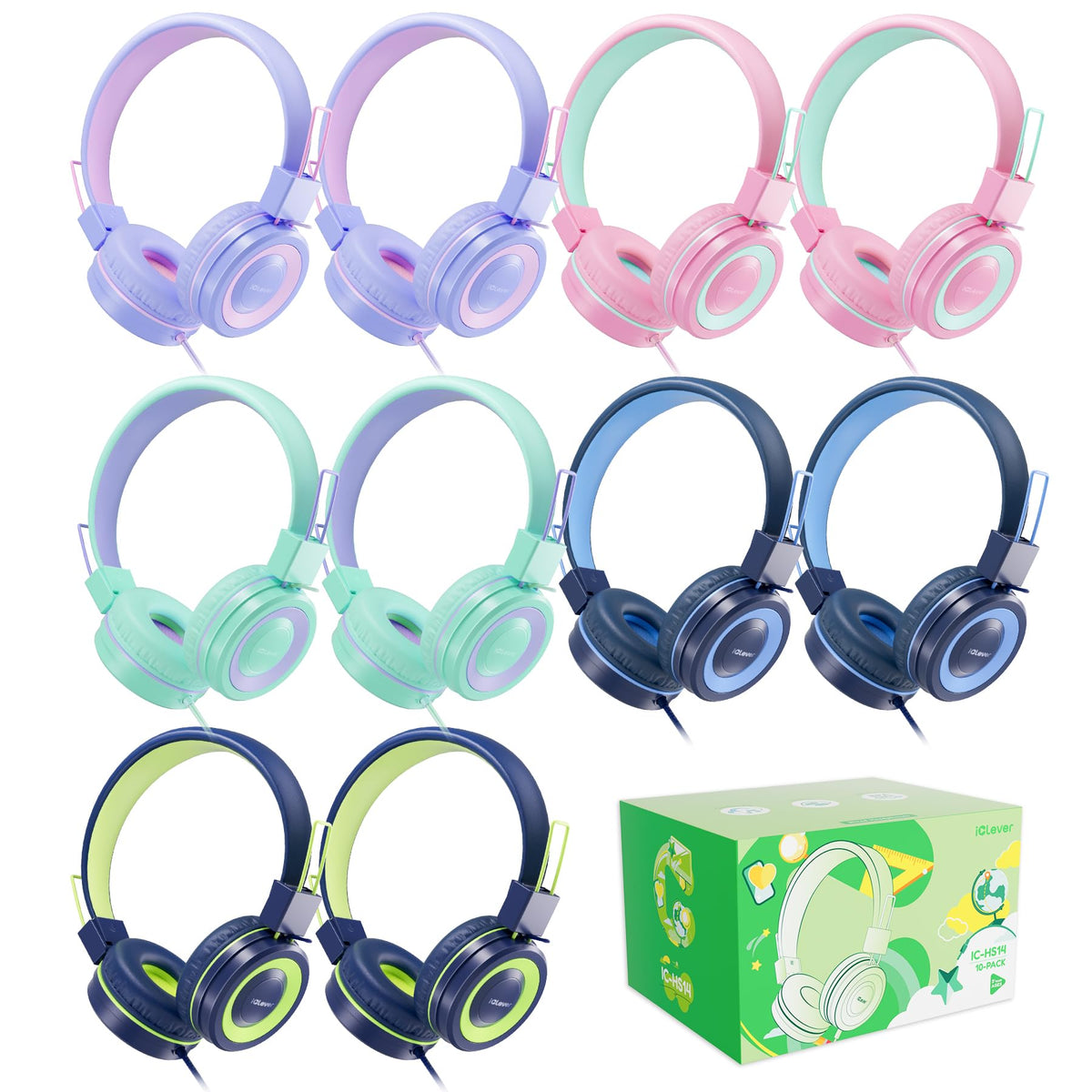 iClever Kids Headphones with colorful earcups for classroom use