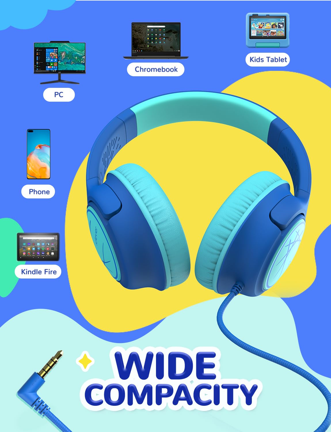 iClever Kids Headphones durable cable prevents tangling for smooth listening.