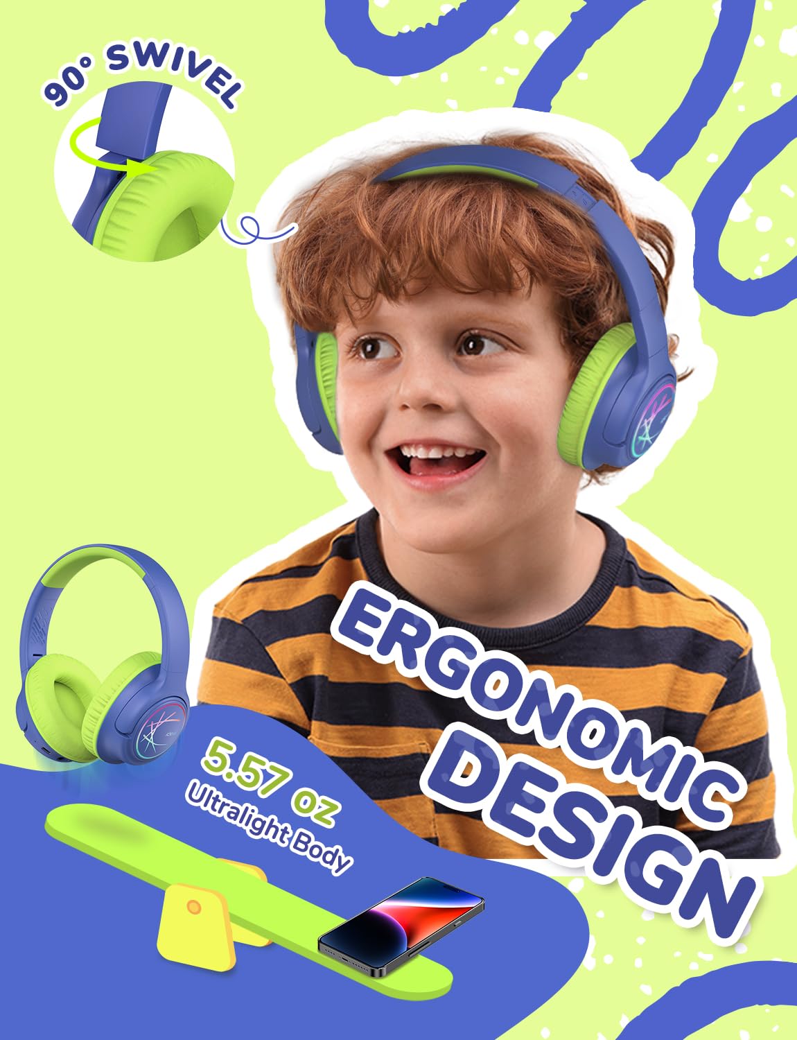 iClever ergonomic foldable design offers a comfortable fit for kids.