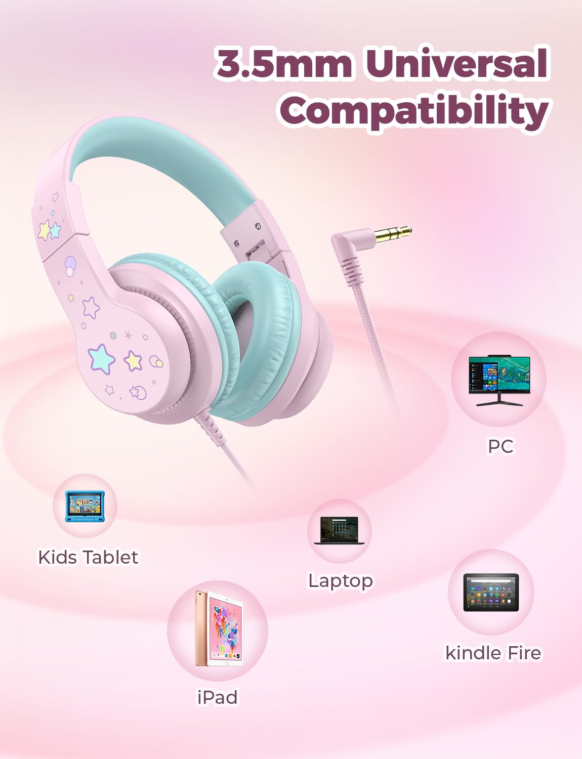 iClever Kids Headphones foldable design fits compact bags and travel.