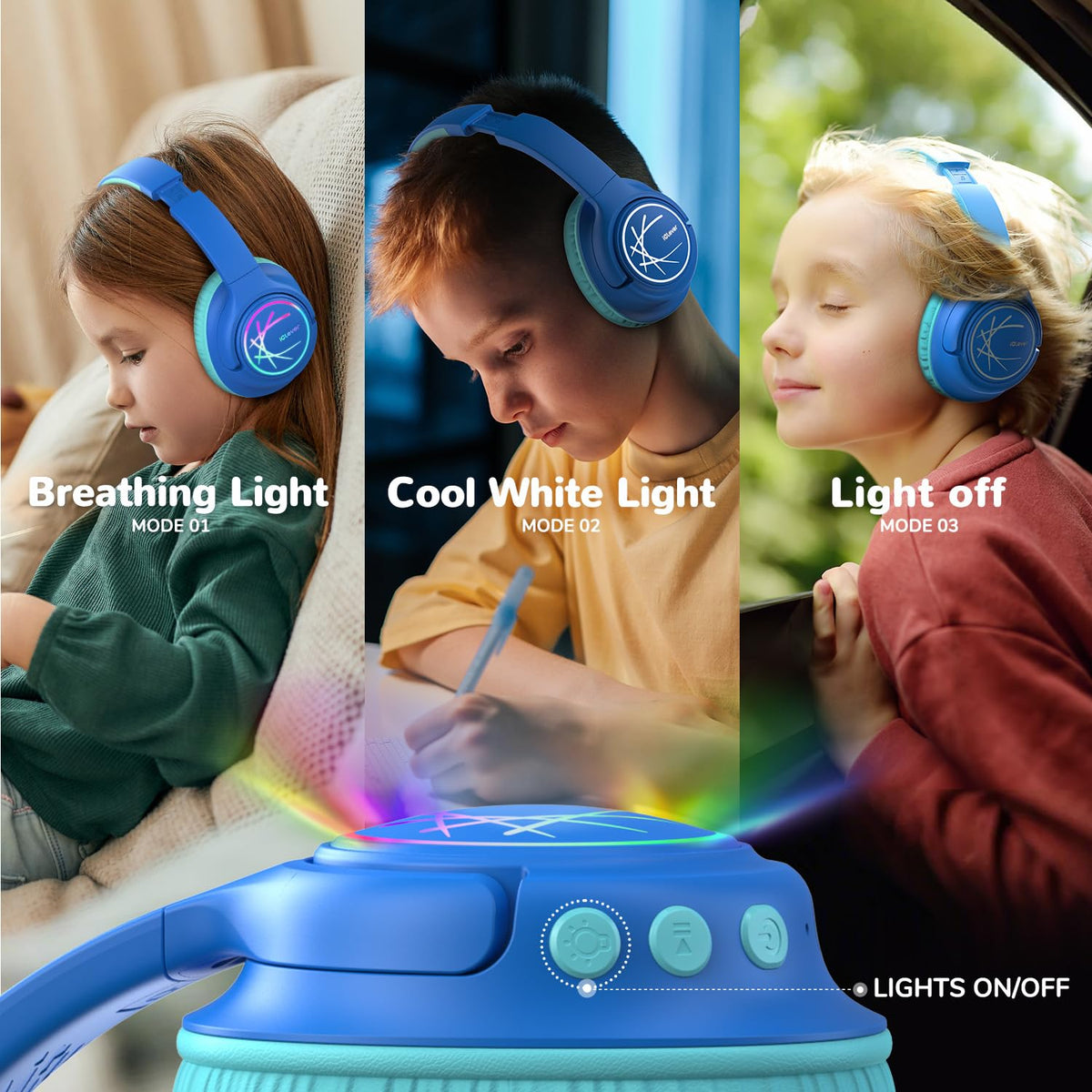 iClever Kids Headphones blue folded compact for travel