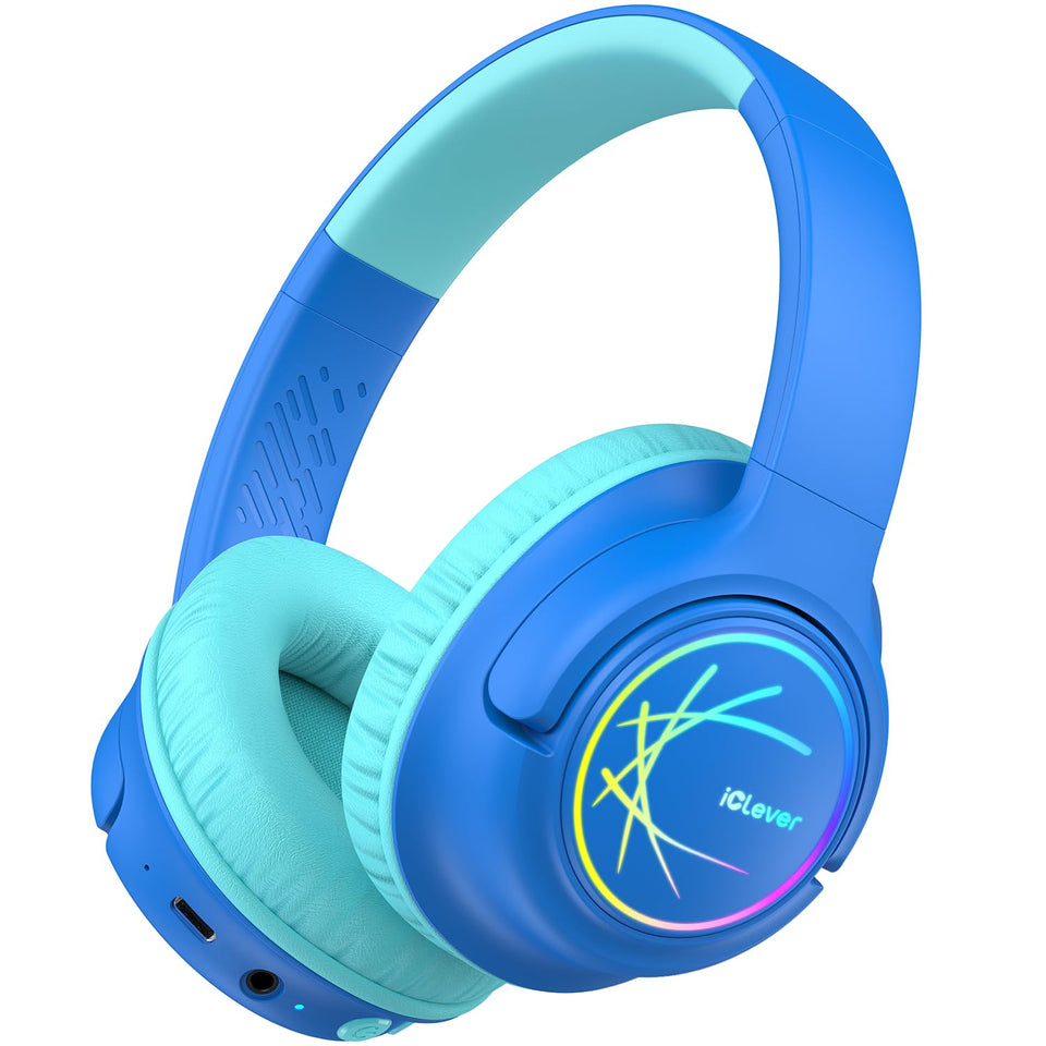 iClever Kids Headphones front view with LED lights for safe listening
