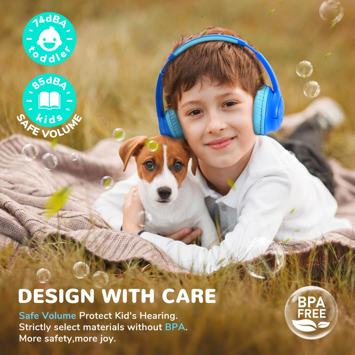 iClever Kids Headphones blue on-ear wear for comfortable fit
