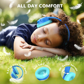 iClever Kids Headphones blue travel-ready in a bag