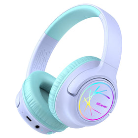 iClever kids headphones with purple LED lights and safe volume feature