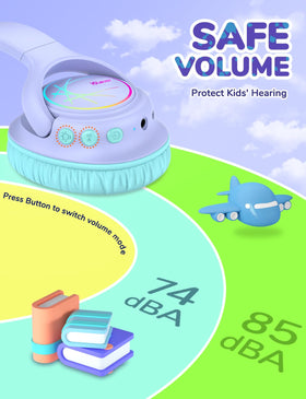 iClever BTH18 kid wearing headphones with purple LED lights