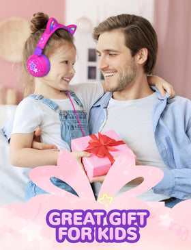 iClever Kids Headphones Meow Lollipop hot pink design for fun learning.