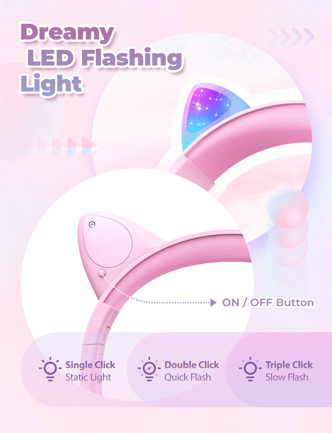 iClever Kids Headphones show safe-volume design at 85dBA for daily use.