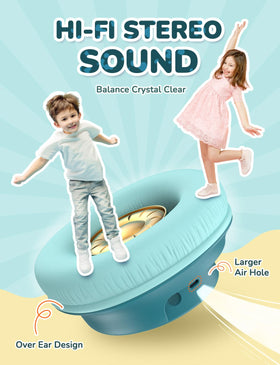 iClever Kids Headphones safety-volume controls, ideal for family listening sessions.