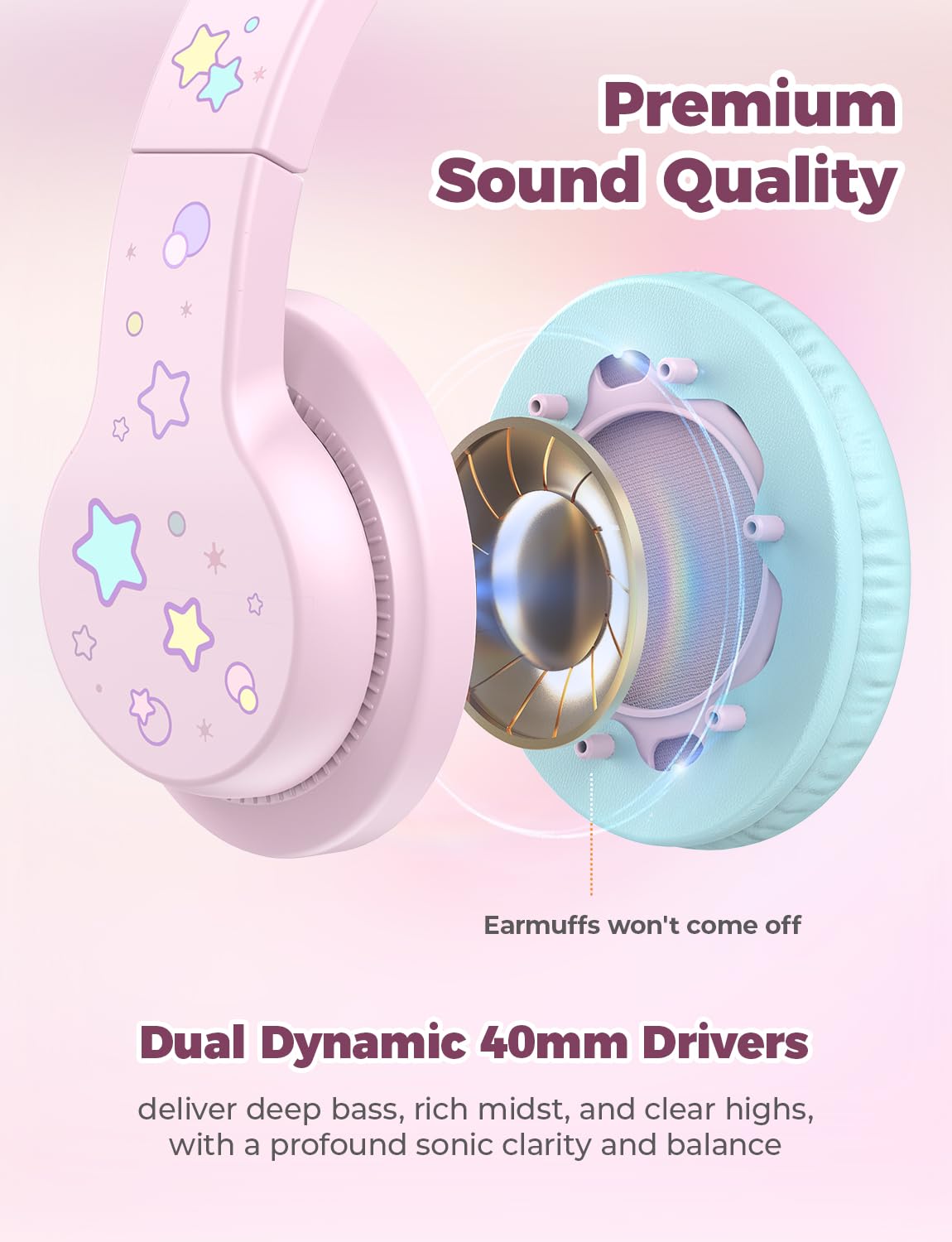 iClever Kids Headphones soft earmuffs provide comfortable wear for long study.