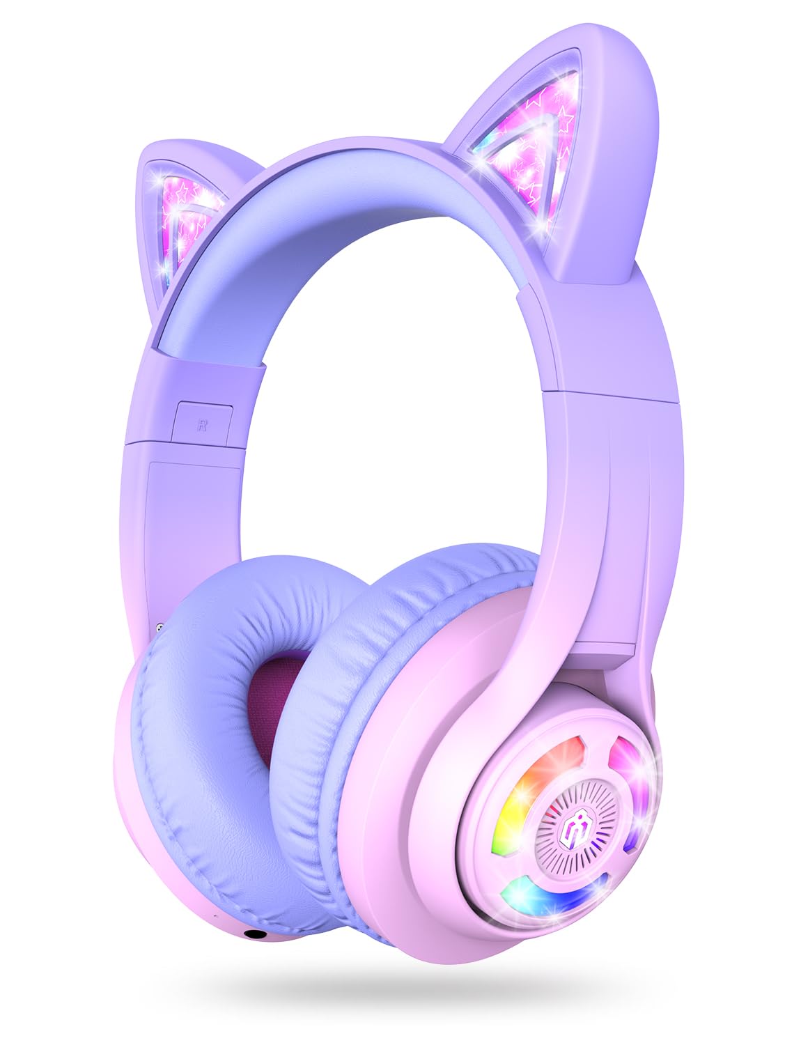 iClever front view showing meow macaron pink headphones and playful design for kids