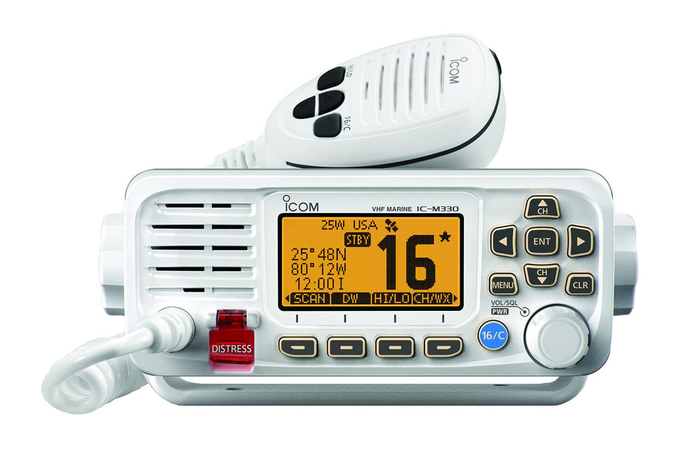 The ICOM IC-M330 palm-sized chassis fits tight spaces for easy installation.