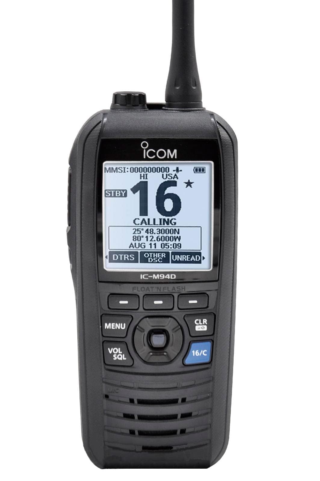 Icom M94D AIS screen shows nearby vessels for safer coastal cruising.