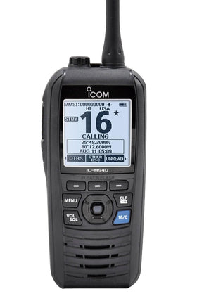 Icom M94D AIS screen shows nearby vessels for safer coastal cruising.