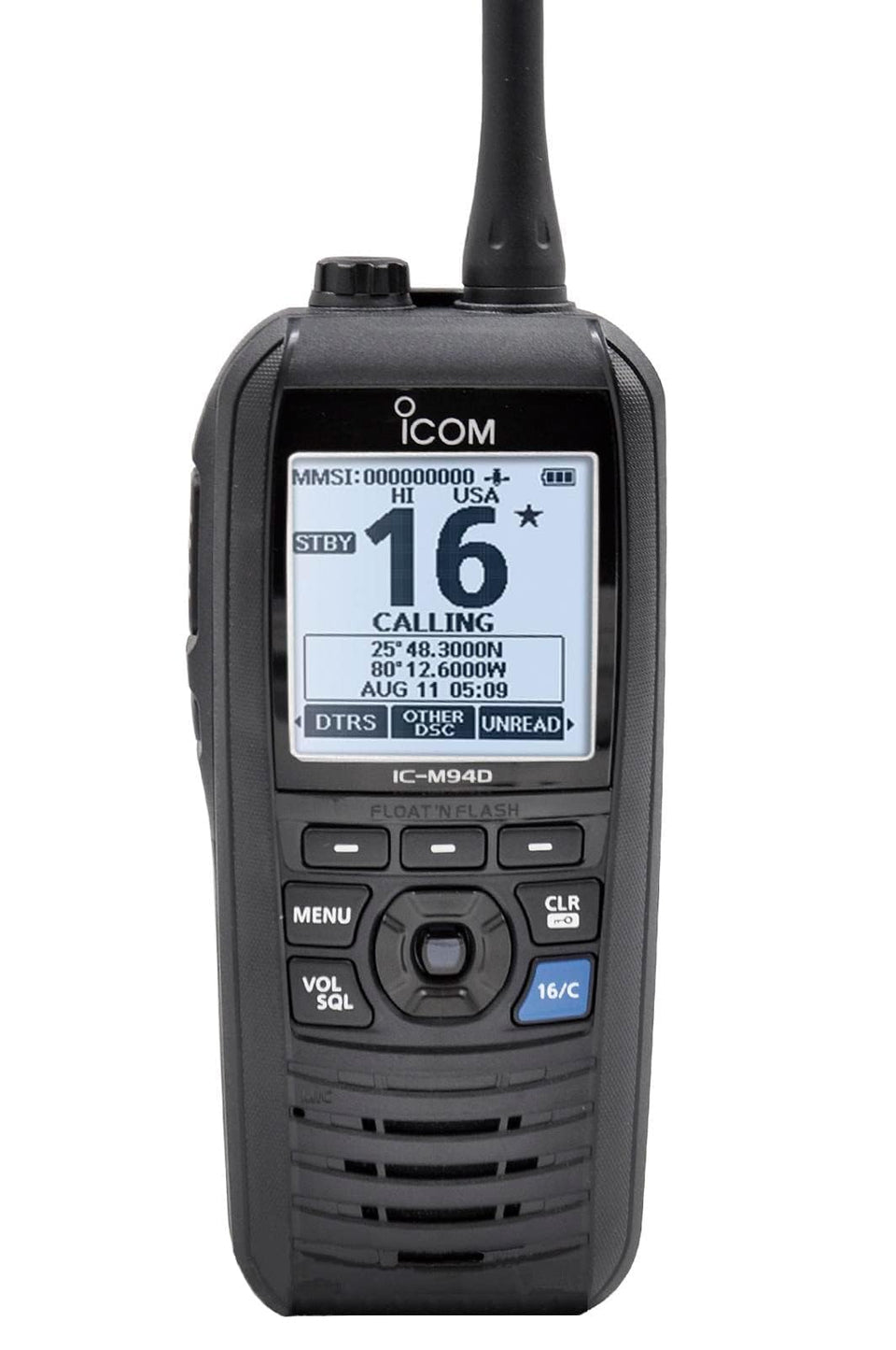Icom M94D AIS screen shows nearby vessels for safer coastal cruising.