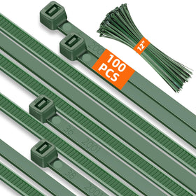 Idemeet 12 inch green zip tie close-up showing sturdy self-locking mechanism for secure outdoor use.