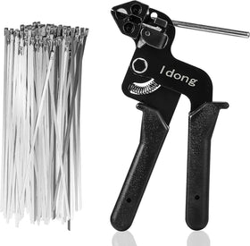 Idong metal tie wrap gun kit, front view, for quick, tidy cable binding.