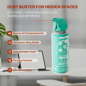 iDuster air duster used on computer mouse and keyboard gaps