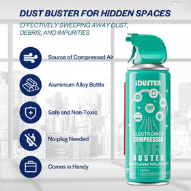 iDuster workstation cleaning reducing buildup on desks and peripherals with controlled airflow.