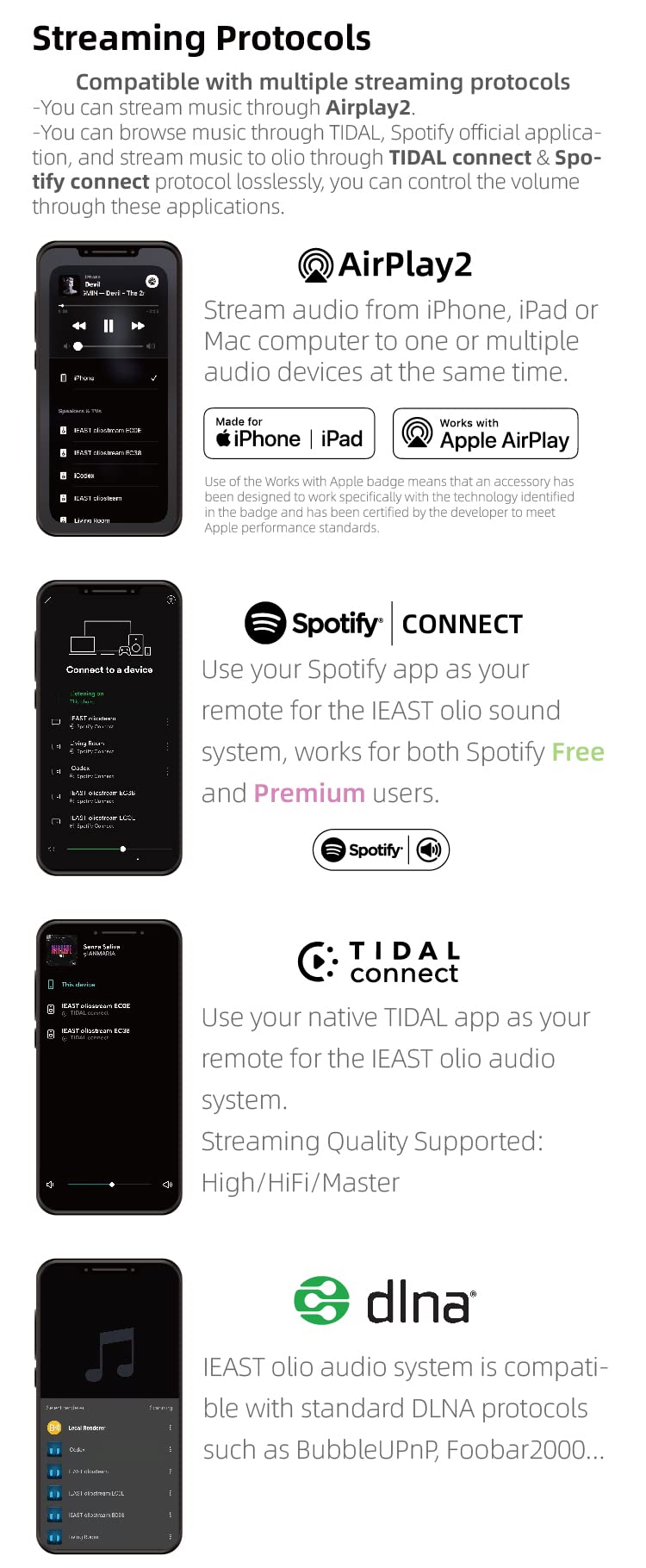 iEAST Olio connected to powered speakers demonstrating wireless streaming convenience