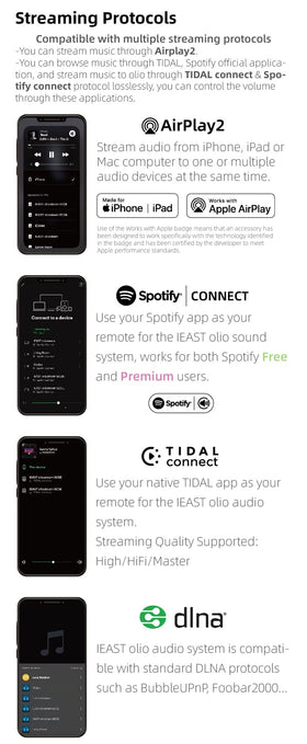 iEAST Olio connected to powered speakers demonstrating wireless streaming convenience