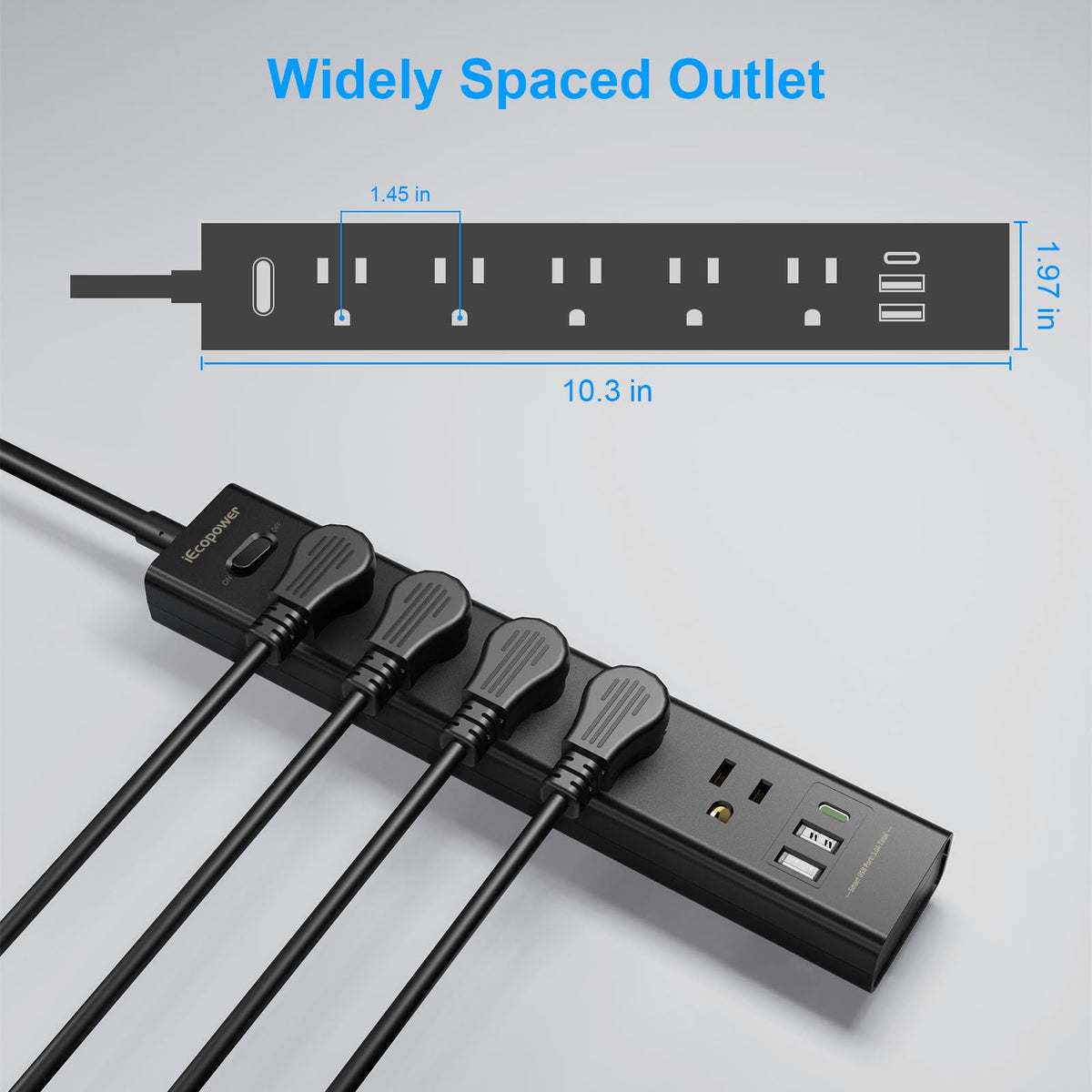 IECOPOWER right-angle flush plug reducing outlet space and improving fit
