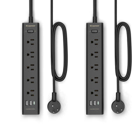 IECOPOWER front view showing 5 outlets and 3 USB ports for organized charging