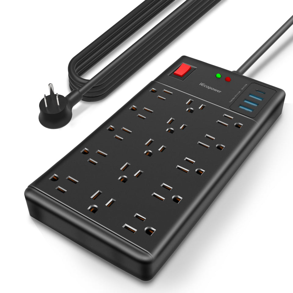 IECOPOWER front view showing 15 outlets and neat spacing for adapters