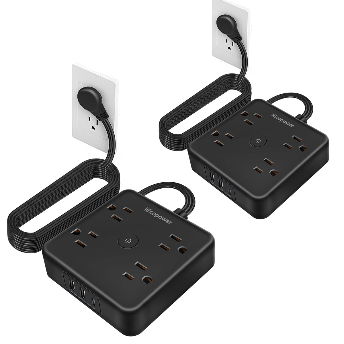 IECOPOWER front view of two power strips showing compact design and convenience
