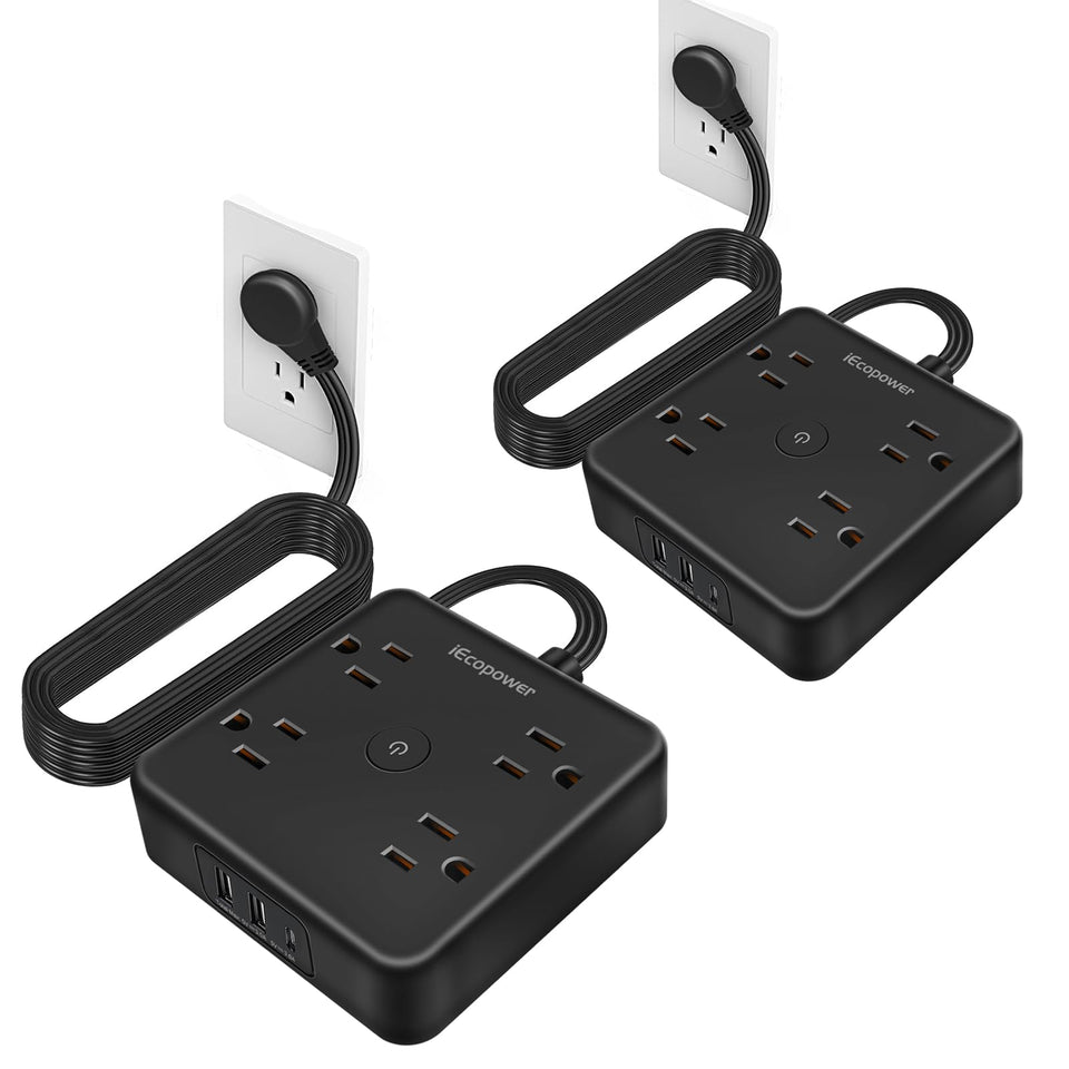 IECOPOWER front view of two power strips showing compact design and convenience