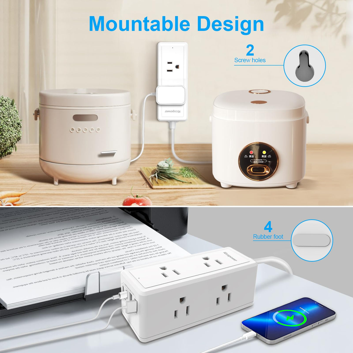 IECOPOWER held in hand to show compact size and placement flexibility benefits