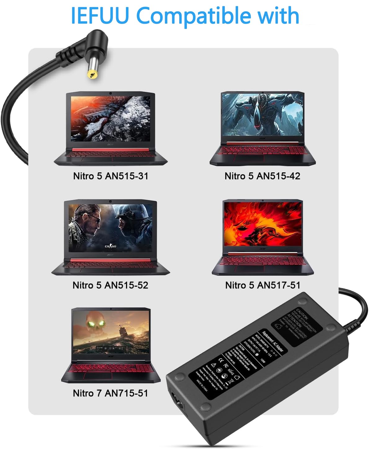 IEFUU 135W charger cable plug demonstrates sturdy build and broad compatibility