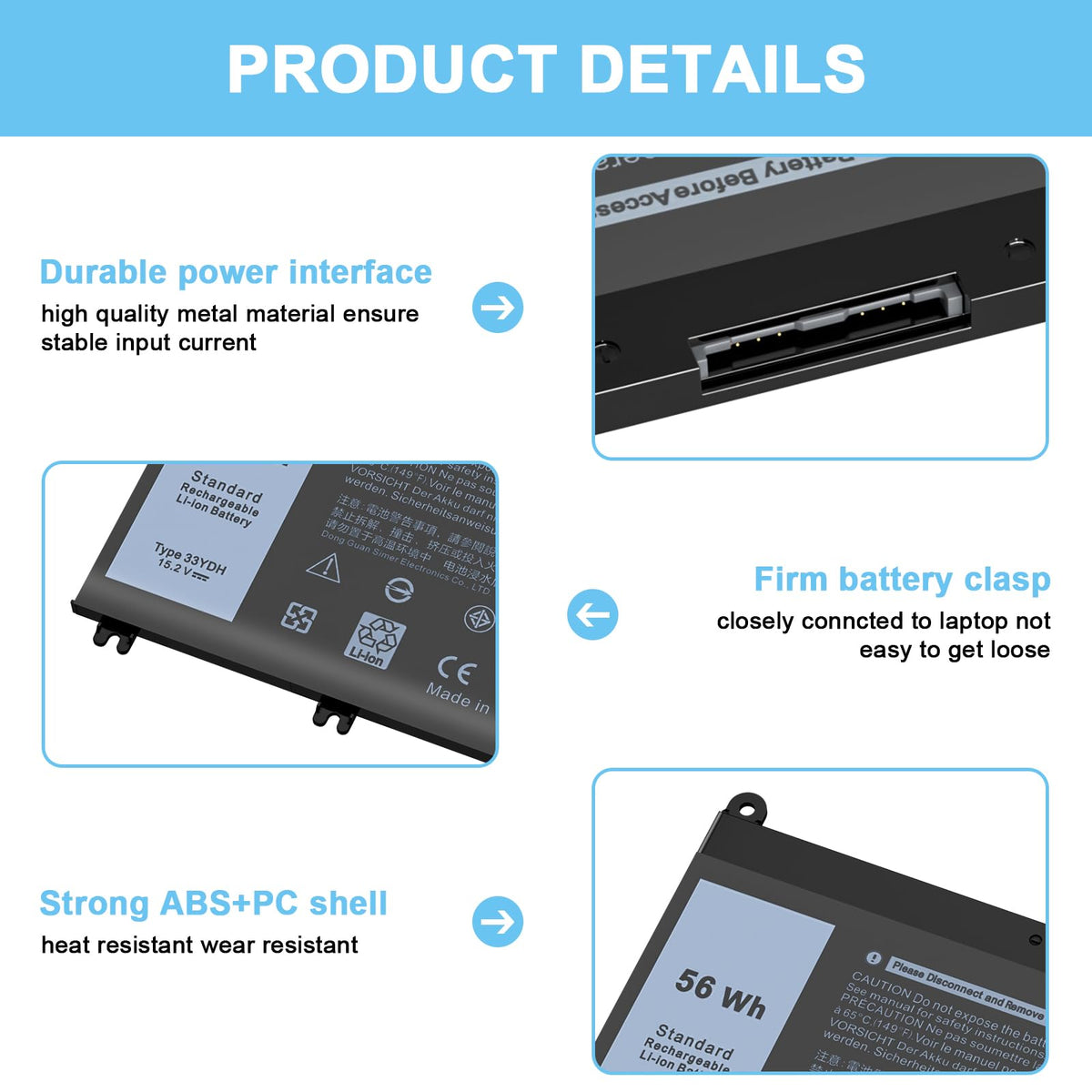 IEFUU 33YDH battery for Dell G3-17 3779, stable performance