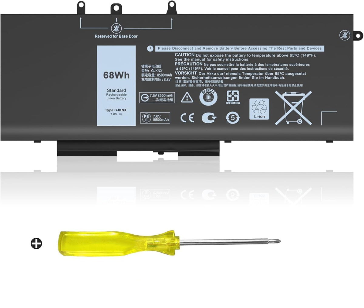 IEFUU GJKNX front view showing battery shape and connectors, highlighting compatibility