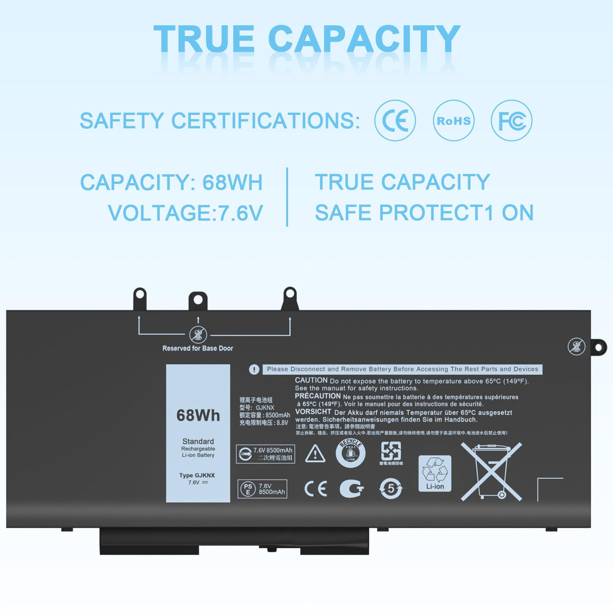 IEFUU battery shown next to a hand for scale to confirm correct laptop fit benefit