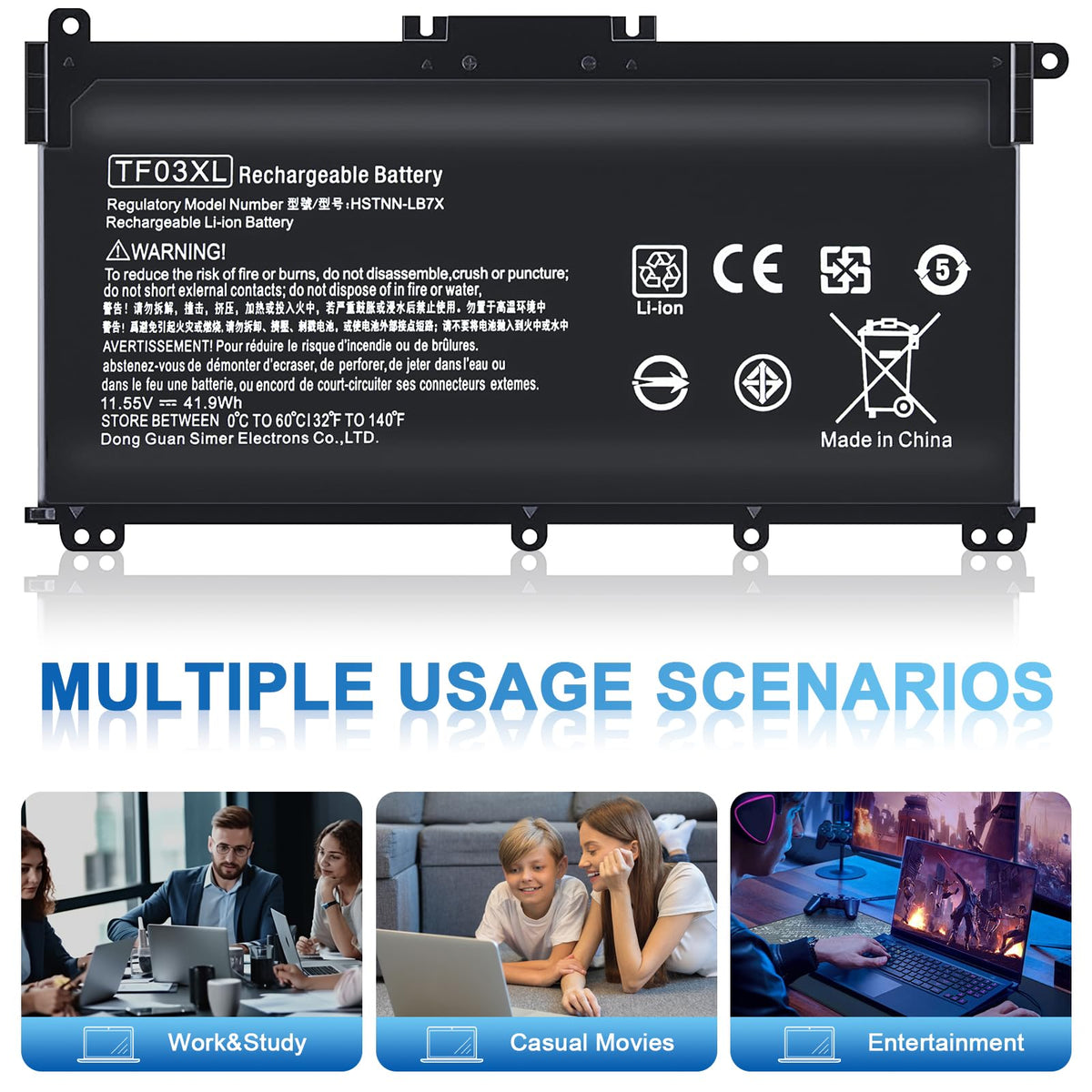IEFUU TF03XL in a workspace with laptop showing reliable battery power for remote productivity
