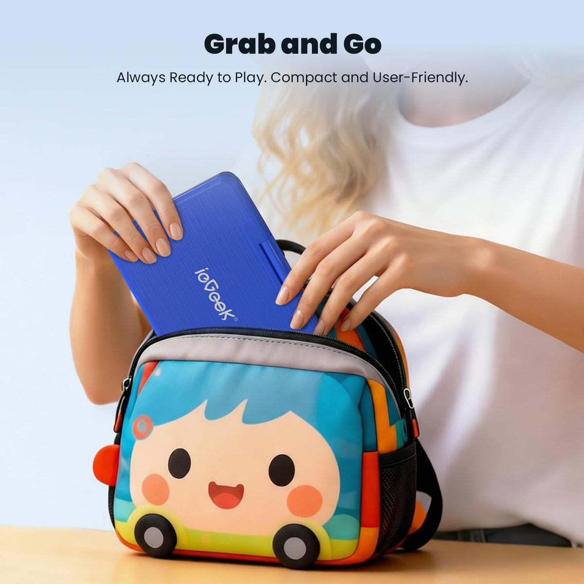 ieGeek folded into tablet mode for compact storage and travel