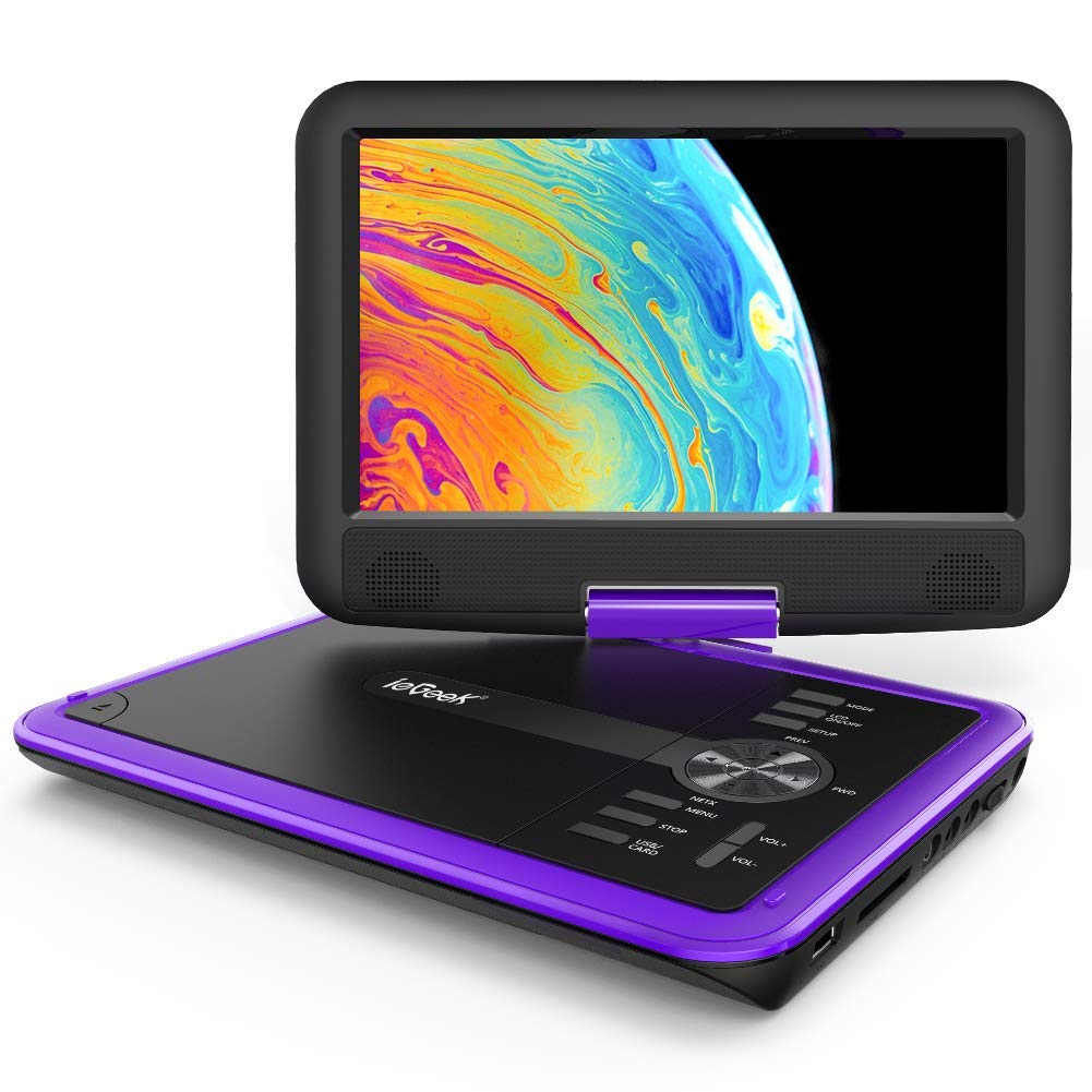 IeGeek portable DVD with 11.5-inch screen for family travel and entertainment.