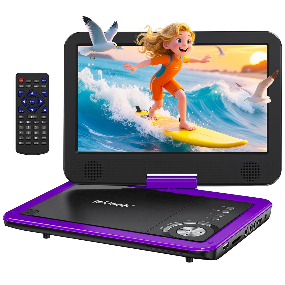 ieGeek portable DVD player with 12.5-inch screen for family road trips.