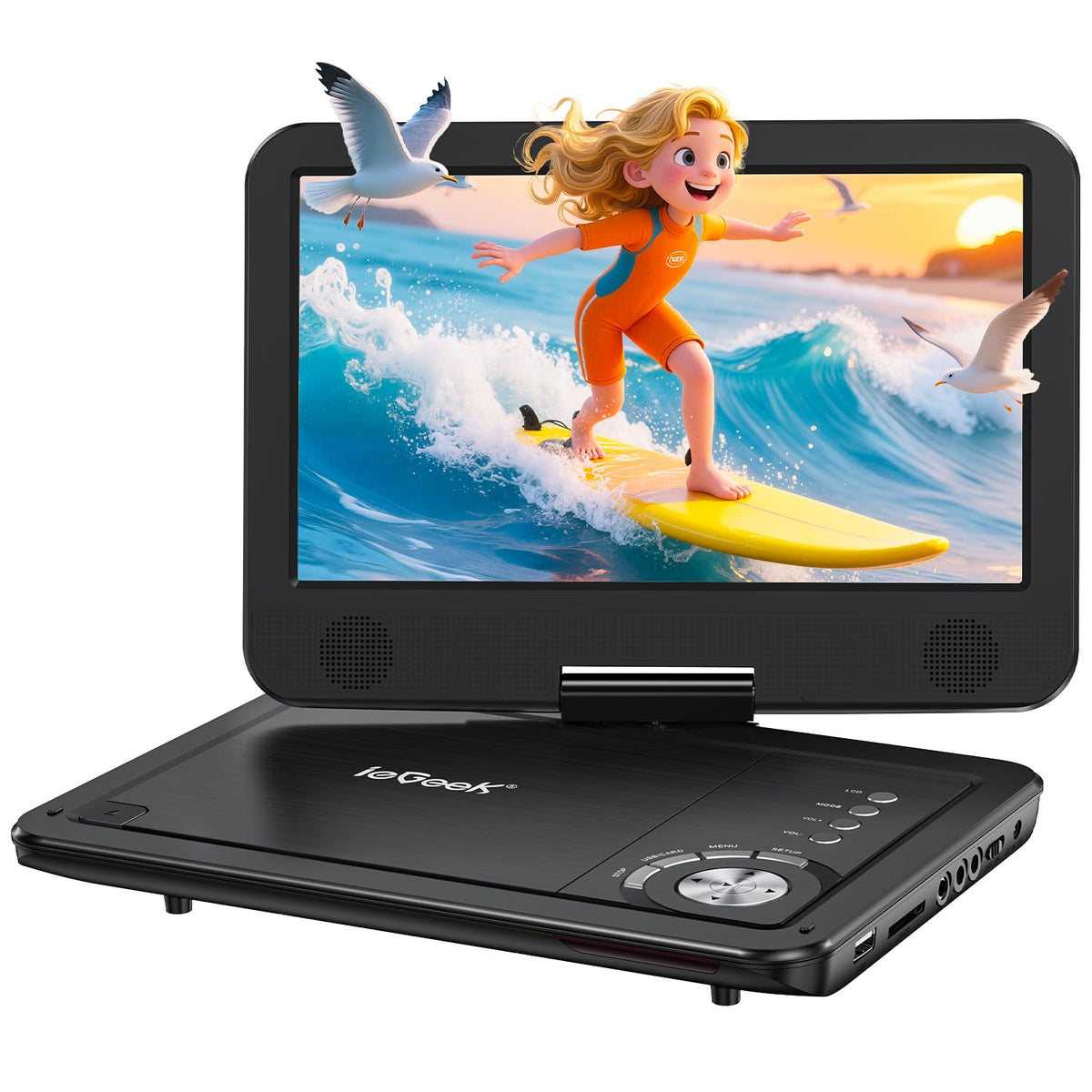 ieGeek portable DVD player 12.5-inch with a vivid screen for travel and home entertainment.
