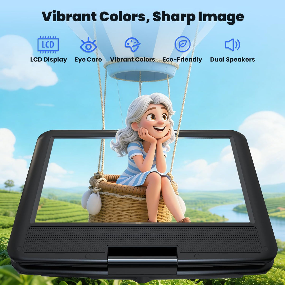 ieGeek closeup of 9.5-inch eye-protective screen reducing eye strain for long viewing