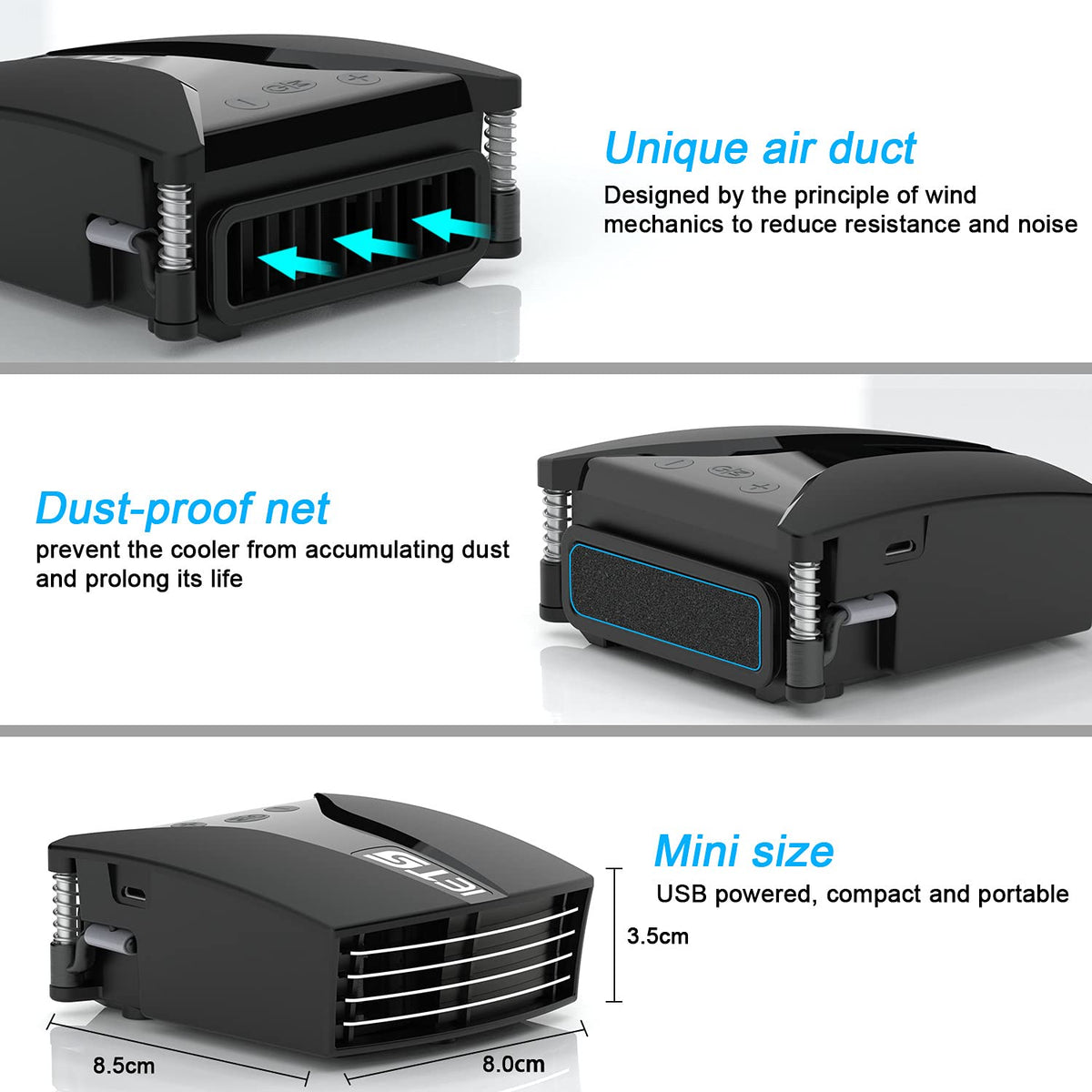 IETS GT202UB size comparison beside a laptop to show compact, travel-friendly design