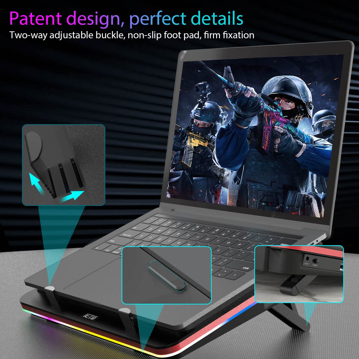 IETS GT500 in action cooling a gaming laptop during intense play