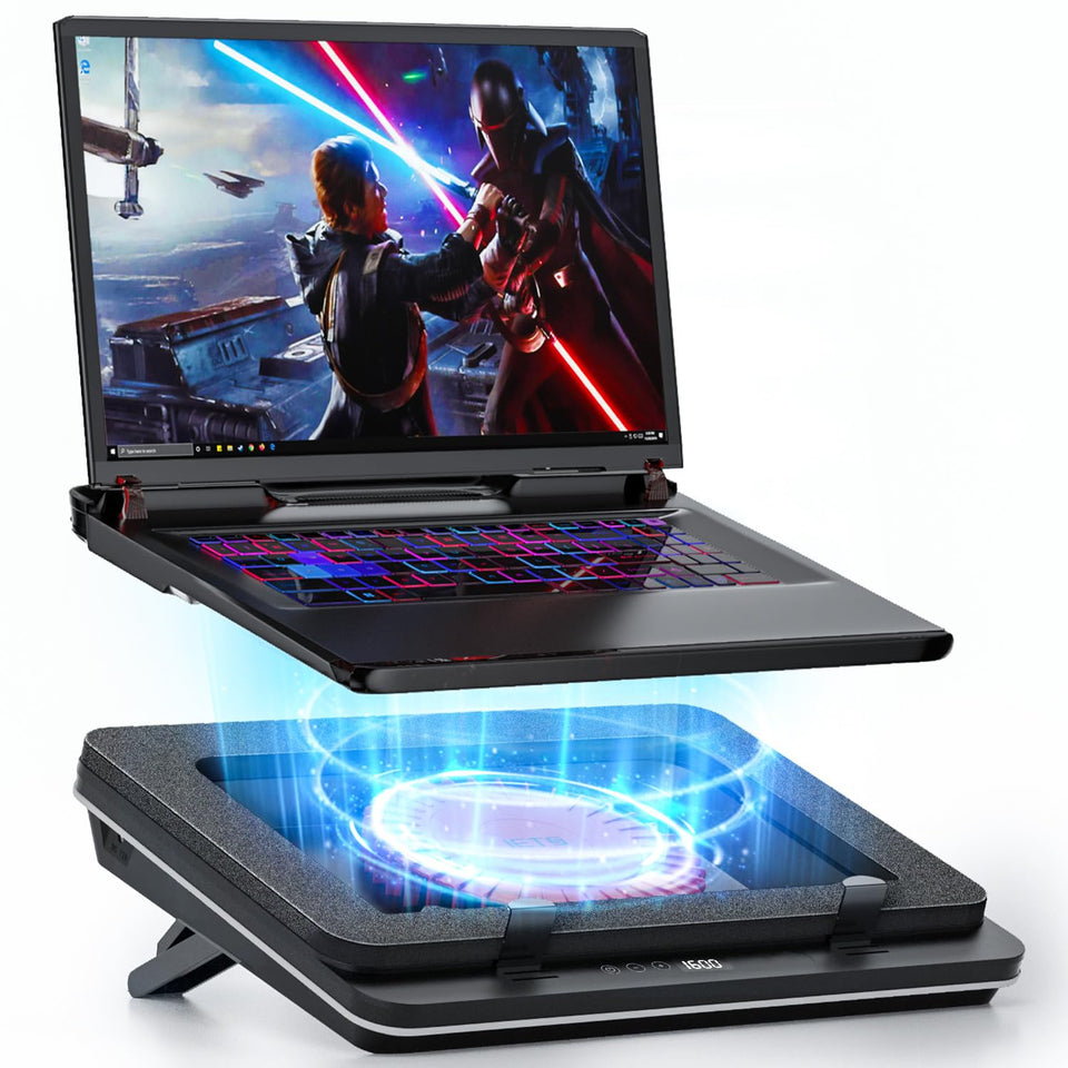 IETS GT600 with a 5.5-inch turbo-fan delivers strong cooling airflow for gaming laptops.