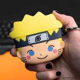 iFace Naruto Shippuden AirPods Pro case side view with carabiner clip attachment.